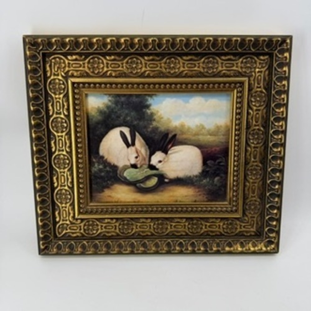 Cedar‎ Creek Collection Rabbit Painting P. Rolence Ornate Gold Frame 16x14